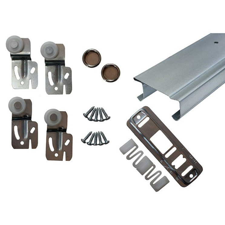 Orca Hardware By1300 Complete Track Kit 72" With 4 Single Wheels, Slot Adjustable Offset Hangers & Hardware, For Two Sliding Closet Doors, 3/4" To 1-3/8" Thickness, Up To 60 Lbs. Each