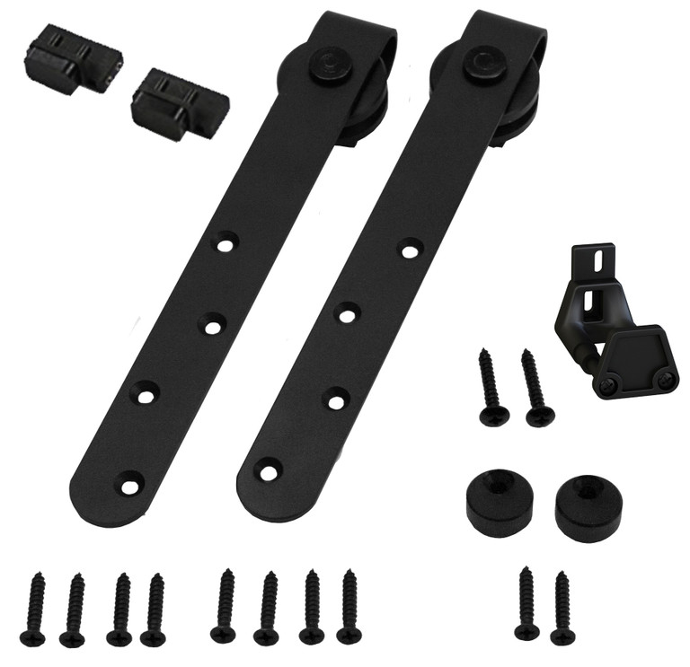 Orca Hardware Barn Door-Flat Track Double Door Kit For Long Drop Hangers Hanger For Hanging A Second Onto A, With, Matte Black
