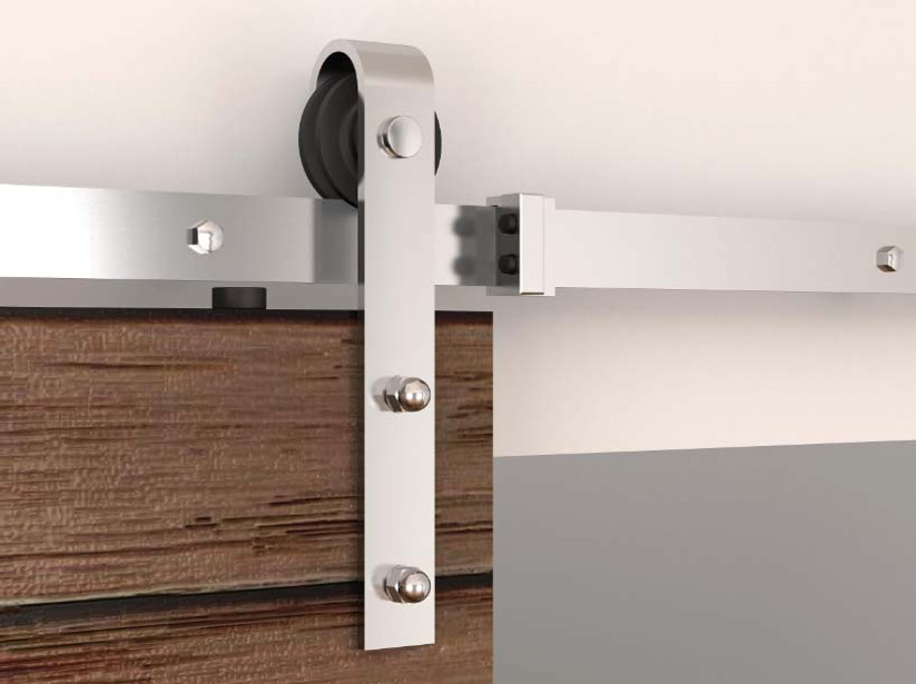 Orca Hardware 8' Barn Door-Flat Track Kit With Standard Drop Hangers, (Two 4' W/Connector Plate), Includes, Spacers, End Stops, Floor Guide, Connector, Anti-Jump Blocks And All Necessary Fasteners, Steel, Satin Stainless