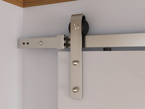 Orca Hardware 8' Barn Door-Flat Track Kit With Standard Drop Hangers, Includes, Connector Plate, Spacers, End Stops, Floor Guide, Anti-Jump Blocks And All Necessary Fasteners, Satin Nickel