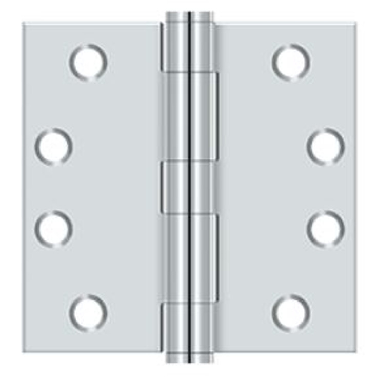 Orca Hardware Commercial Steel Hinge 4" X 4" Square Corner Plain Bearing, Bright Polished Chrome