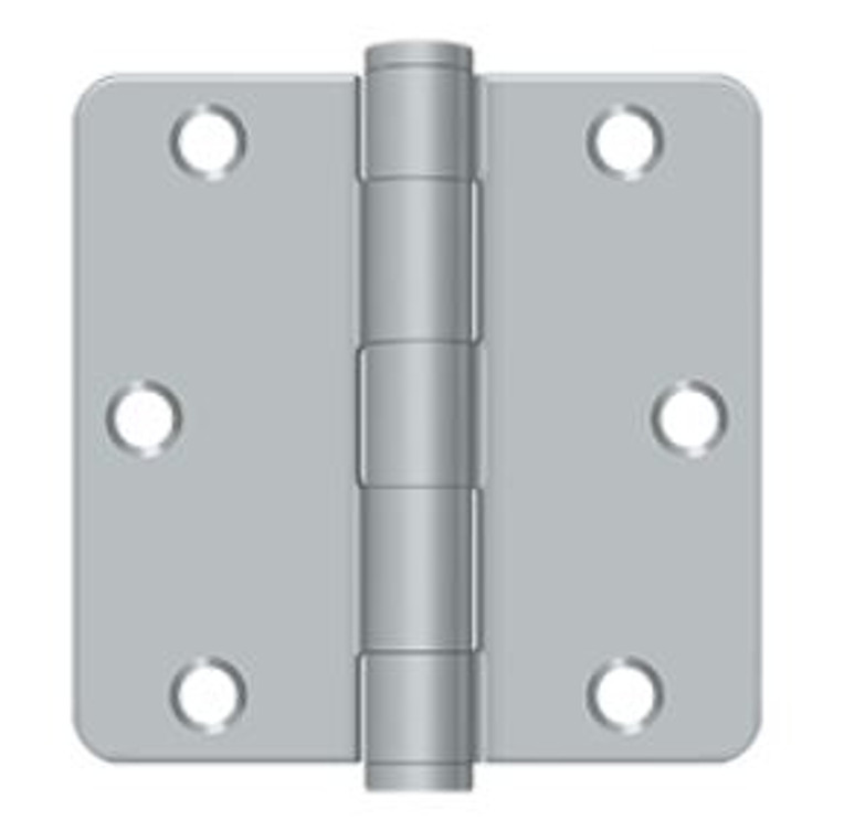 Orca Hardware Commercial Steel Hinge 3.5" X 3.5" X 1/4" Radius Corner Plain Bearing, Satin Chrome