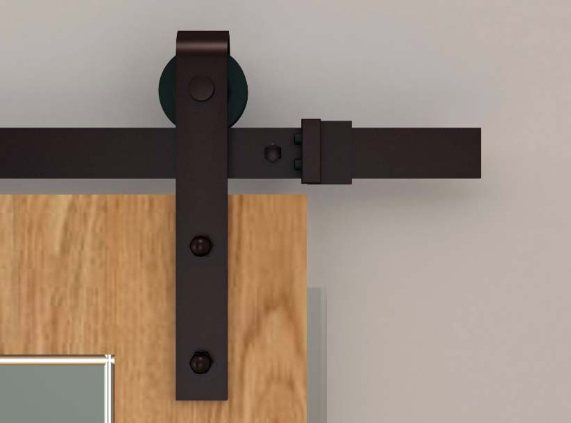 Orca Hardware 8' Barn Door-Flat Track Kit With Standard Drop Hangers, Includes, Connector Plate, Spacers, End Stops, Floor Guide, Anti-Jump Blocks And All Necessary Fasteners, Oil Rubbed Bronze