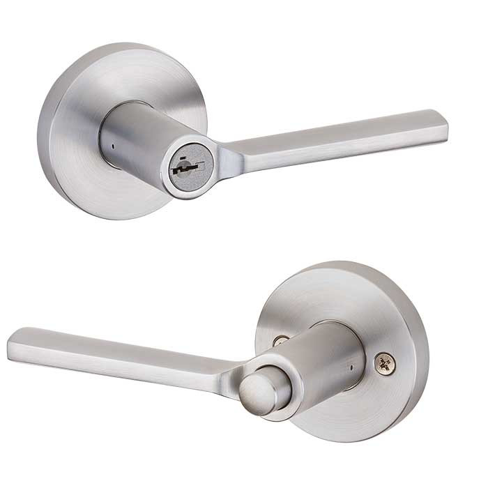 Kwikset Lisbon Keyed Entry Lever Smartkey With Round Rose, 6-Way Adjustable Latch And Round Corner Strike, Satin Chrome