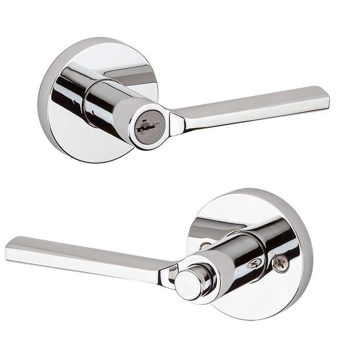 Kwikset Lisbon Keyed Entry Lever Smartkey With Round Rose, Round Corner Adjustable Latch And Round Corner Strike, Bright Polished Chrome