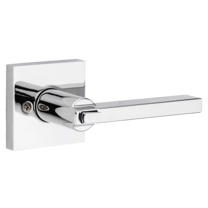 Kwikset Halifax Keyed Entry Lever Smartkey With Square Rose, 6-Way Adjustable Latch And Round Corner Strike, Bright Polished Chrome