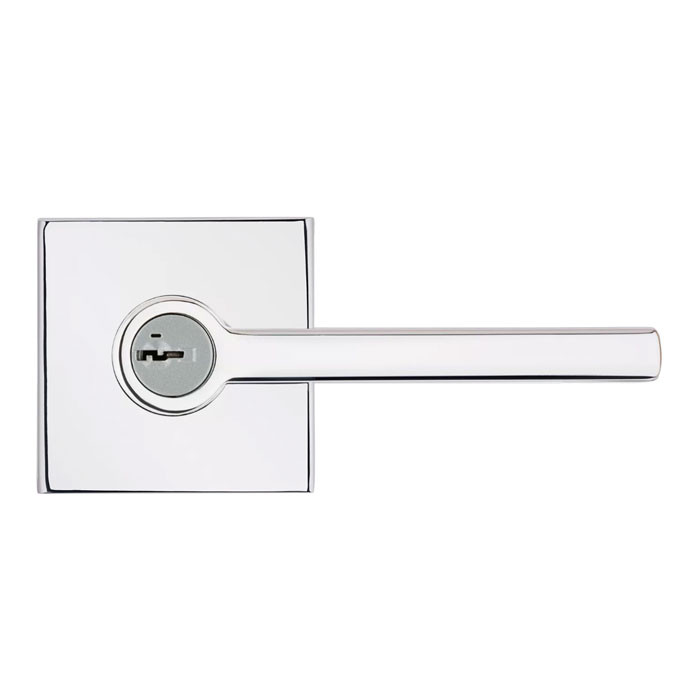 Kwikset Halifax Keyed Entry Lever Smartkey With Square Rose, 6-Way Adjustable Latch And Round Corner Strike, Bright Polished Chrome