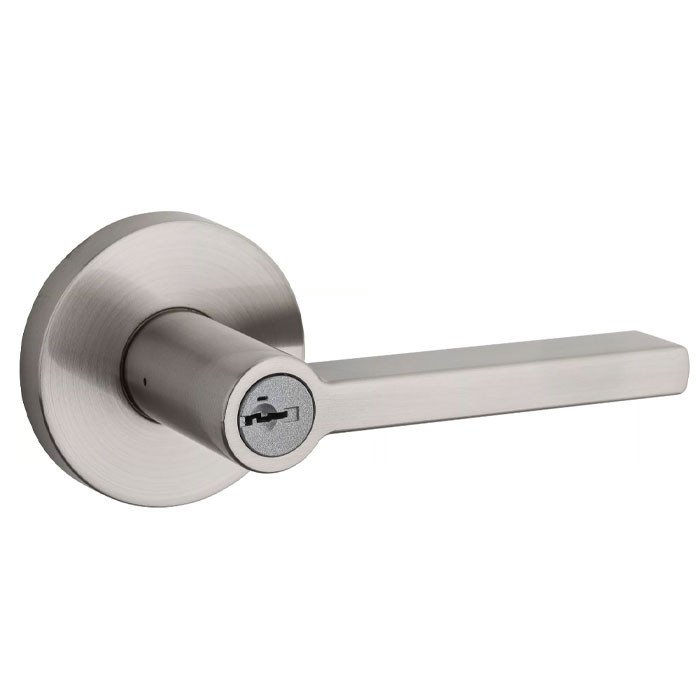Kwikset Halifax Keyed Entry Lever Smartkey With Round Rose, 6-Way Adjustable Latch And Round Corner Strike, Satin Nickel