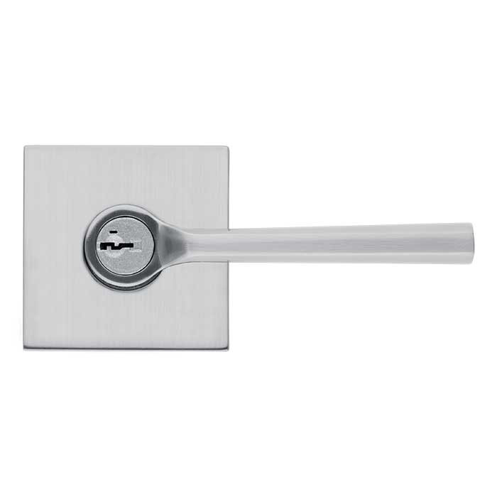 Kwikset Lisbon Keyed Entry Lever Smartkey With Square Rose, 6-Way Adjustable Latch And Round Corner Strike, Satin Chrome