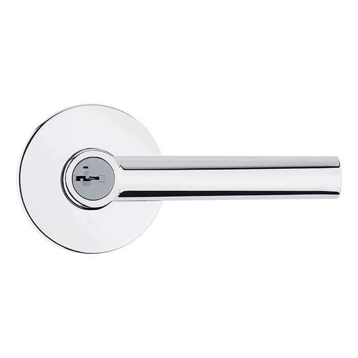 Kwikset Milan Keyed Entry Lever Smartkey With Round Rose, Round Corner Adjustable Latch And Round Corner Strike, Bright Polished Chrome