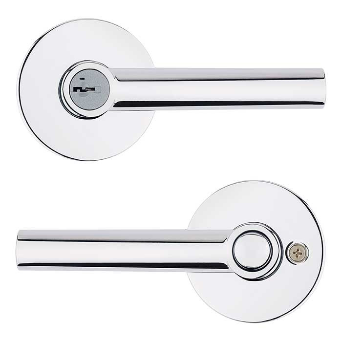 Kwikset Milan Keyed Entry Lever Smartkey With Round Rose, Round Corner Adjustable 20 Minute UL Latch And Round Corner Strike, Bright Polished Chrome
