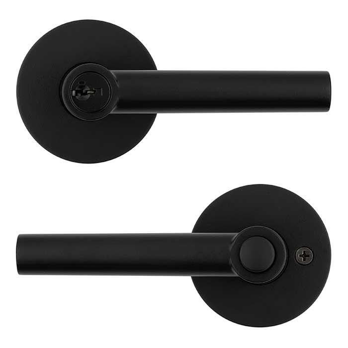 Kwikset Milan Keyed Entry Lever Smartkey With Round Rose, Round Corner Adjustable 20 Minute UL Latch And Round Corner Strike, Matte Black