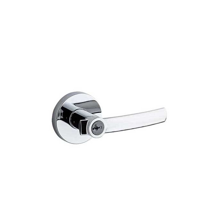 Kwikset Sydney Keyed Entry Lever Smartkey With Round Rose, 6-Way Adjustable Latch And Round Corner Strike, Bright Polished Chrome