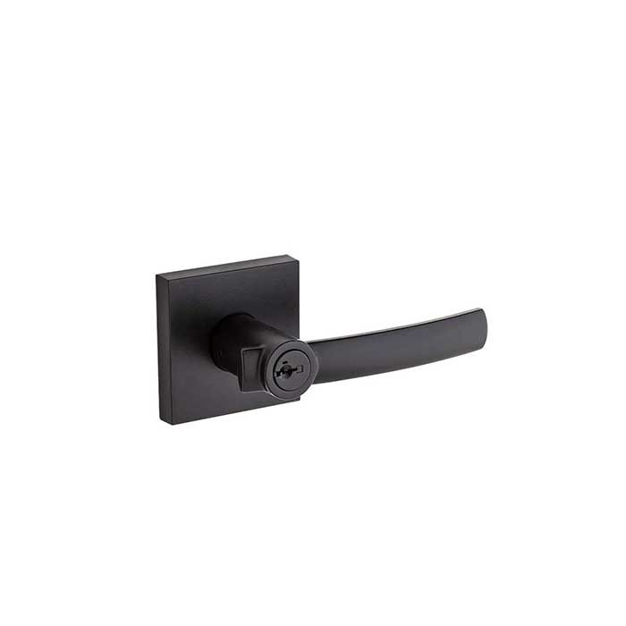 Kwikset Sydney Keyed Entry Lever Smartkey With Square Rose, 6-Way Adjustable Latch And Round Corner Strike, Matte Black