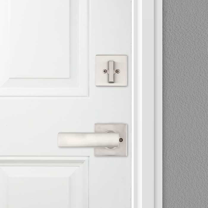 Kwikset Breton Lever With Square Rose Interior Single Cylinder Handleset Trim, Satin Nickel