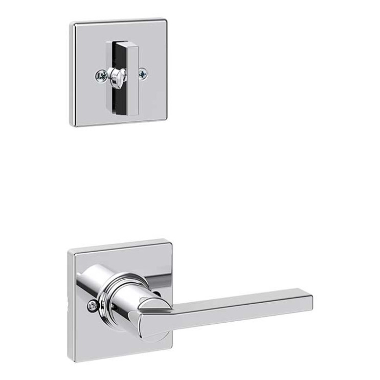 Kwikset Casey Lever With Square Rose Interior Single Cylinder Handleset Trim, Bright Polished Chrome