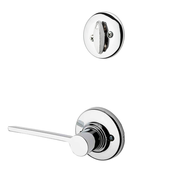 Kwikset Ladera Lever With Round Rose Interior Single Cylinder Handleset Trim Right Hand, Bright Polished Chrome