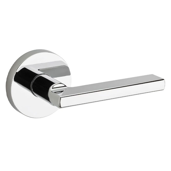Kwikset Halifax Passage Lever With Round Rose, Round Corner Adjustable 20 Minute UL Latch And Round Corner Strike, Bright Polished Chrome