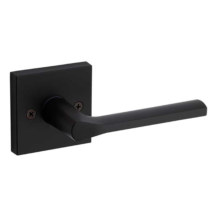 Kwikset Lisbon Passage Lever With Square Rose, 6-Way Adjustable Latch And Round Corner Strike, Matte Black