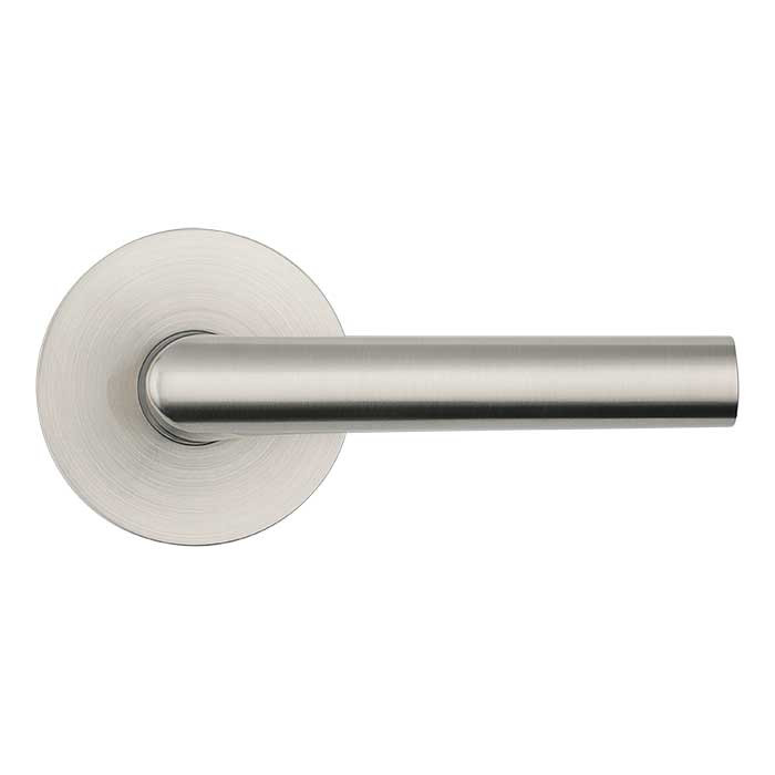 Kwikset Milan Passage Lever With Round Rose, 6-Way Adjustable 20 Minute UL Latch And Round Corner Strike, Satin Nickel