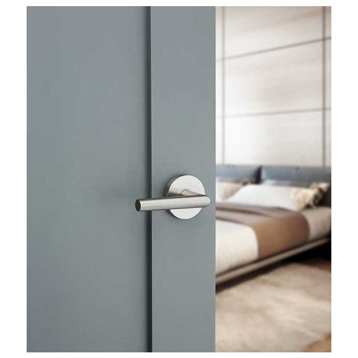 Kwikset Milan Passage Lever With Round Rose, 6-Way Adjustable 20 Minute UL Latch And Round Corner Strike, Satin Nickel