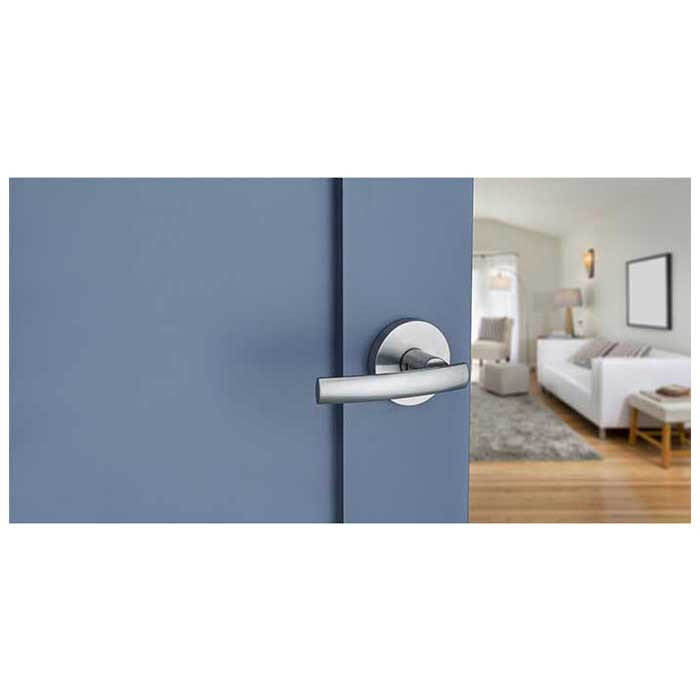 Kwikset Sydney Passage Lever With Round Rose, 6-Way Adjustable Latch And Round Corner Strike, Satin Chrome