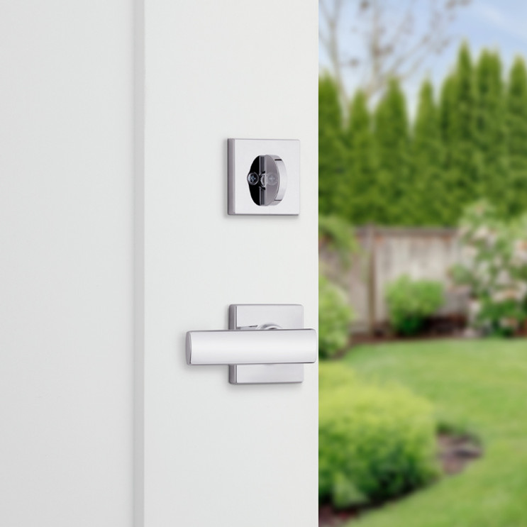 Kwikset Breton Lever Interior Single Cylinder Handleset Trim, Square Rose, Bright Polished Chrome