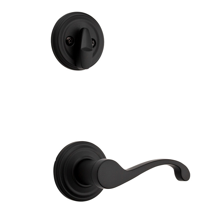 Kwikset Commonwealth Lever LH Left Hand Interior Single Cylinder Handleset Trim, Round Rose, Matte Black
