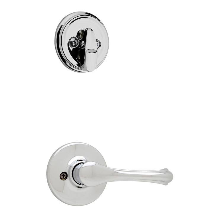 Kwikset Dorian Lever Interior Single Cylinder Handleset Trim, Round Rose, Bright Polished Chrome