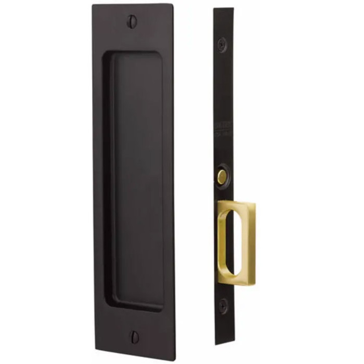 Emtek Modern Rectangular Pocket Door Mortise Lock Privacy, 2-7/8" X 7-1/4", For 1-3/4" Thickness, Flat, Matte Black