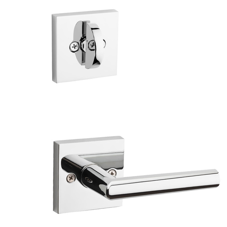 Kwikset Milan Lever With Square Rose Interior Single Cylinder Handleset Trim, Bright Polished Chrome