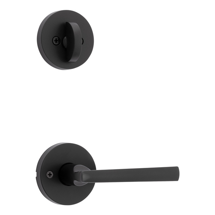 Kwikset Montreal Lever With Round Rose Interior Single Cylinder Handleset Trim, Matte Black