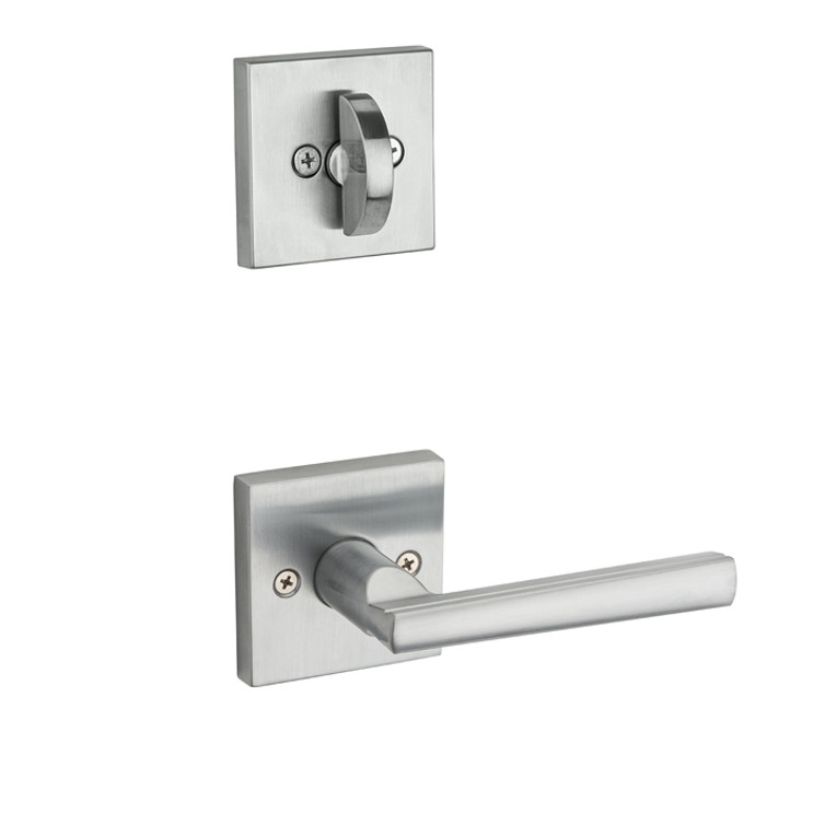 Kwikset Montreal Lever With Square Rose Interior Single Cylinder Handleset Trim, Satin Chrome