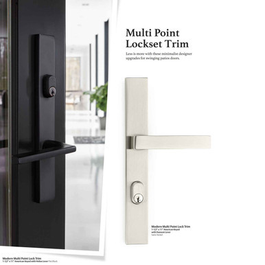 Emtek 12A1 Multi Point Door Lock - Brass Modern Door Configuration 2 Keyed Entry Lever Set with American Cylinder Above Handle - Satin Nickel