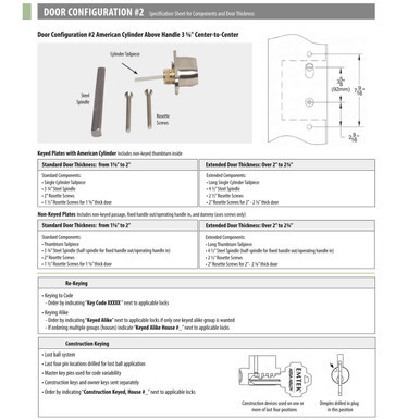 Emtek 12A1 Multi Point Door Lock - Brass Modern Door Configuration 2 Keyed Entry Lever Set with American Cylinder Above Handle - Satin Nickel