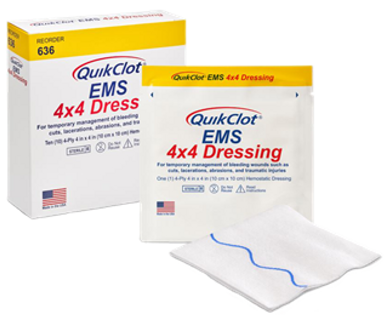 QuikClot ® EMS 4" x 4" Hemostatic Gauze Dressing - 10 per Box QuikClot ® EMS 4" x 4" Hemostatic Gauze Dressing - 10 per Box