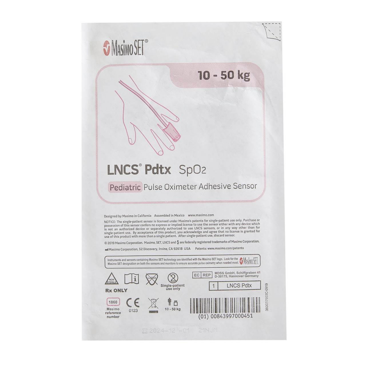 Masimo #1860 LNCS Pdtx Disposable Pediatric Sensor 18 inch - Each