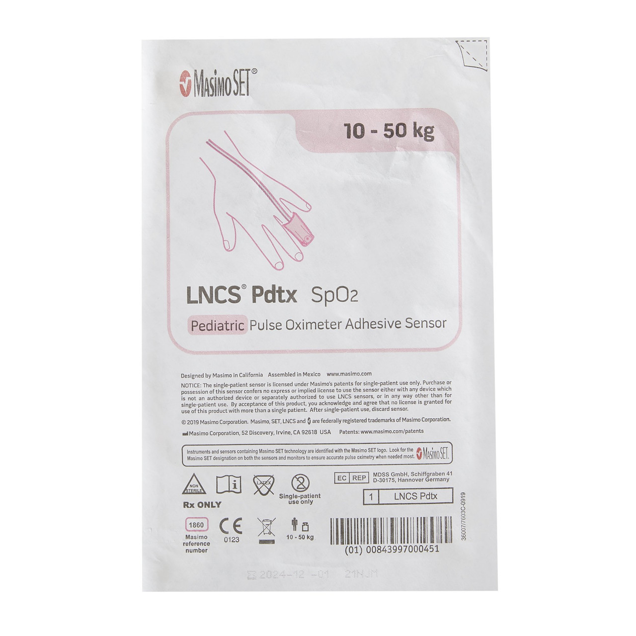 Masimo# 1860 LNCS Pdtx Disposable Pediatric Sensor 18 inch - Each