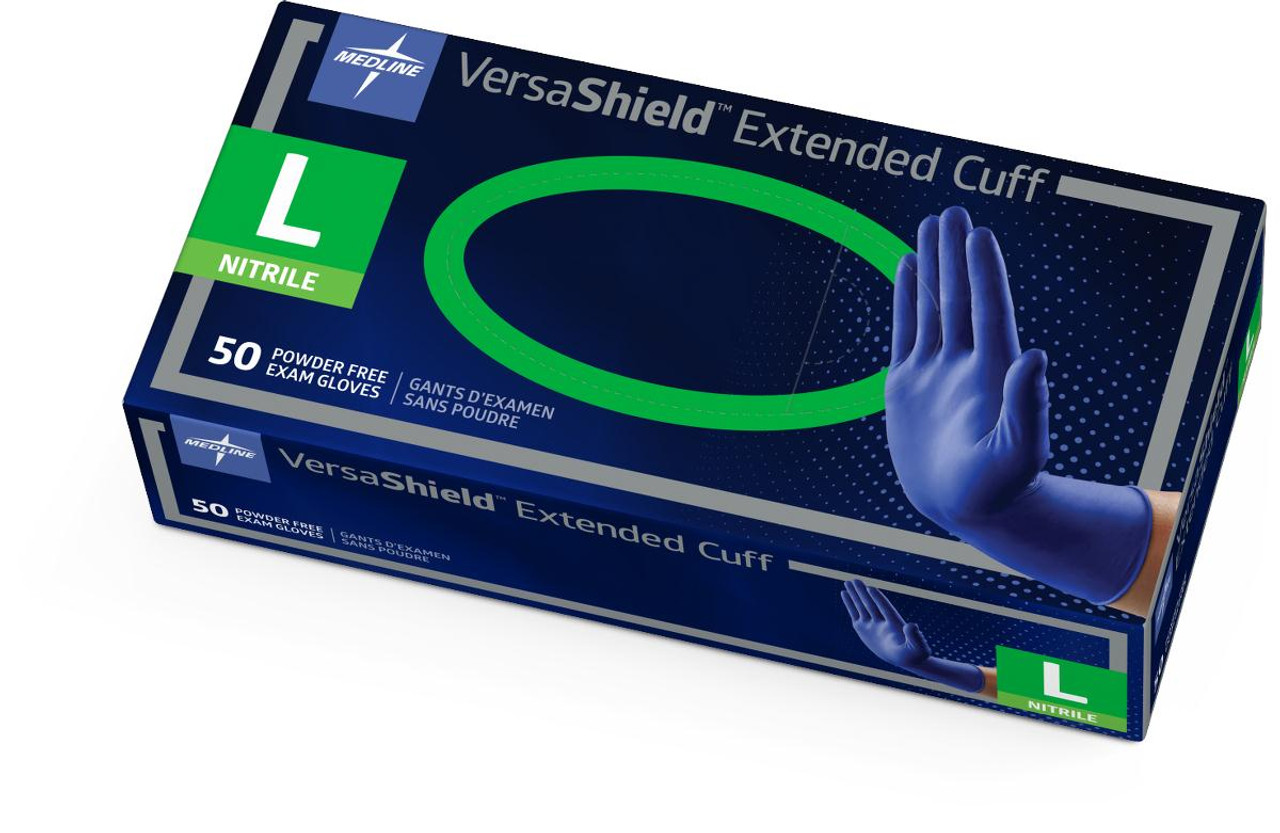 VersaShield EC (Extended Cuff) Blue Nitrile Gloves by Medline 50 per