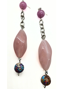 Blended Pink Dangle Earrings with silver chain and multi-toned pink beads by Jiana Deon