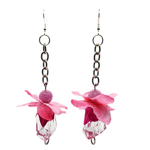 Pretty Pink Dangles featuring pink flowers and sparkling crystals by Jiana Deon