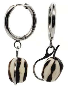 Neutral tone huggie earrings with natural bone beads