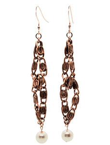 Jiana Deon Vintage Rope Earrings with faux pearl and rose gold accents