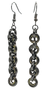 Olive green and gunmetal chain dangle earrings by Jiana Deon