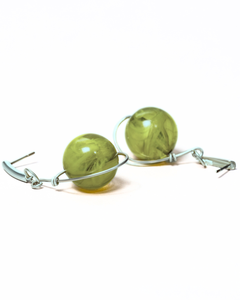 Photo of Margreen Dangle Drop earrings, handmade by Jiana Deon for women. Fashion, lightweight, green and silver
