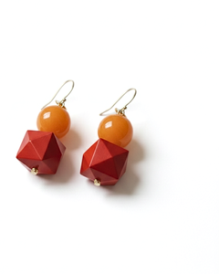 XVI Ember Rise earrings by Jiana Deon feature warm red and orange tones in a sculptural drop design, created for Spring / Summer 2026.