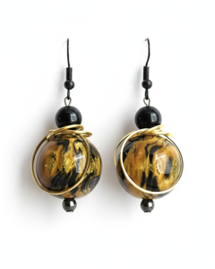 XVII Gilded Noir earrings with black and gold marbled bead