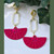 Vibrant dark pink fan earrings with gold-tone hooks for stylish wear