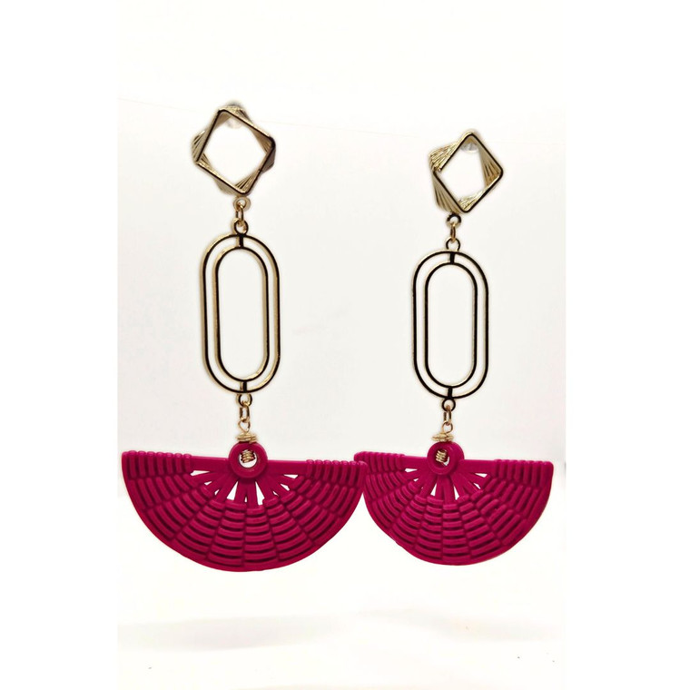 Trendy pink acrylic earrings with 3-inch drop and modern boho flair