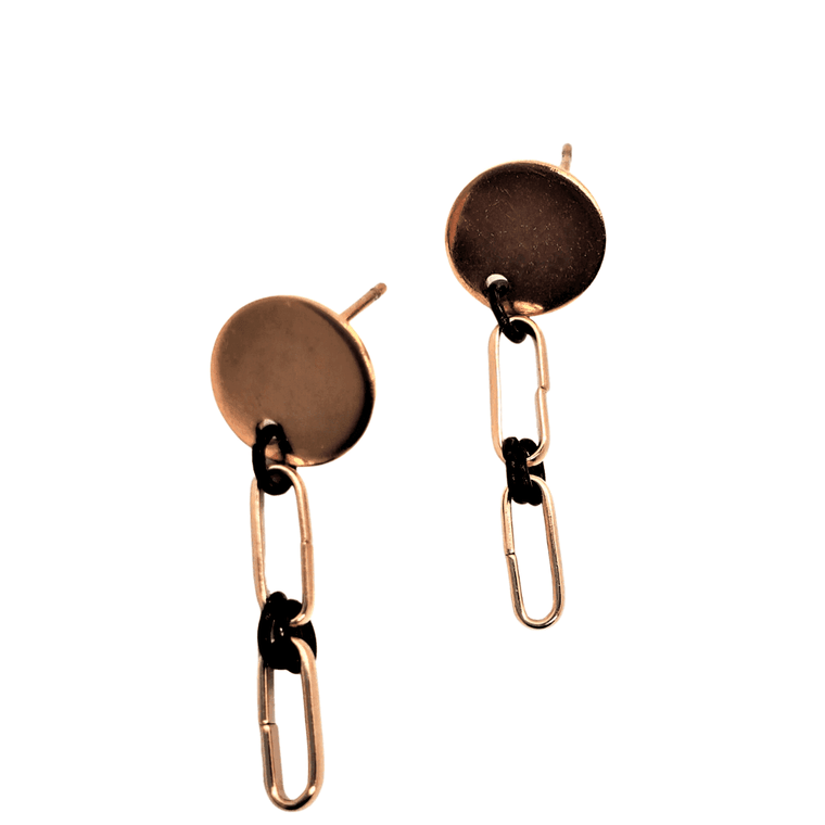 Minimalist unisex rose gold and black link studs for men and women